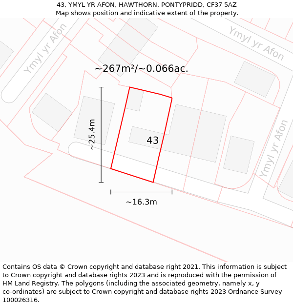 43, YMYL YR AFON, HAWTHORN, PONTYPRIDD, CF37 5AZ: Plot and title map