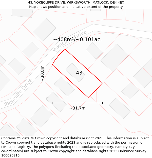 43, YOKECLIFFE DRIVE, WIRKSWORTH, MATLOCK, DE4 4EX: Plot and title map