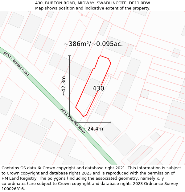 430, BURTON ROAD, MIDWAY, SWADLINCOTE, DE11 0DW: Plot and title map