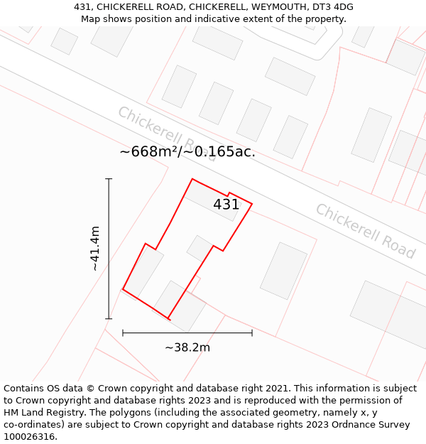 431, CHICKERELL ROAD, CHICKERELL, WEYMOUTH, DT3 4DG: Plot and title map