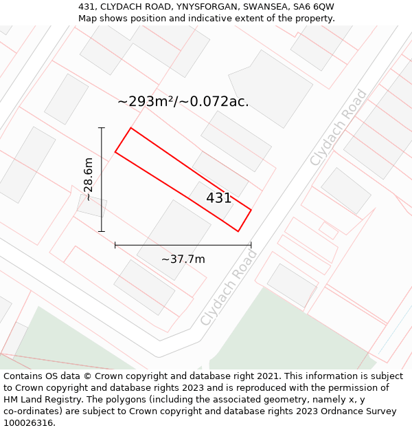 431, CLYDACH ROAD, YNYSFORGAN, SWANSEA, SA6 6QW: Plot and title map