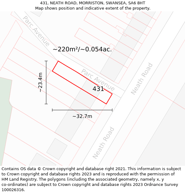 431, NEATH ROAD, MORRISTON, SWANSEA, SA6 8HT: Plot and title map