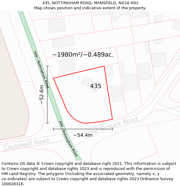 435, NOTTINGHAM ROAD, MANSFIELD, NG18 4SU: Plot and title map