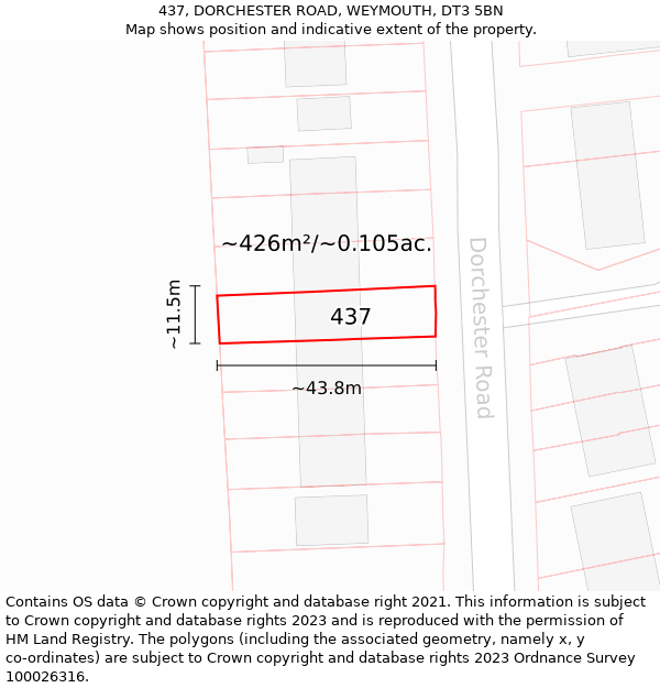 437, DORCHESTER ROAD, WEYMOUTH, DT3 5BN: Plot and title map