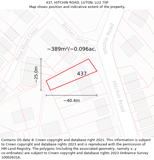 437, HITCHIN ROAD, LUTON, LU2 7SP: Plot and title map
