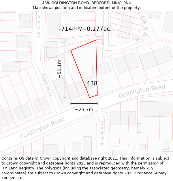 438, GOLDINGTON ROAD, BEDFORD, MK41 9NU: Plot and title map