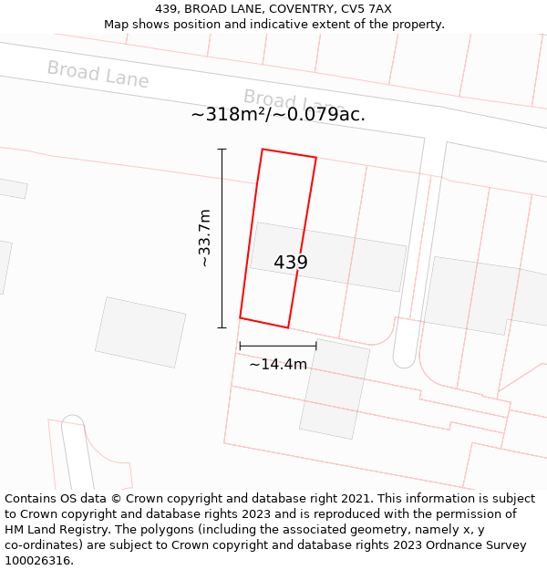 439, BROAD LANE, COVENTRY, CV5 7AX: Plot and title map