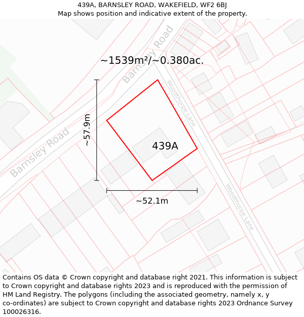 439A, BARNSLEY ROAD, WAKEFIELD, WF2 6BJ: Plot and title map