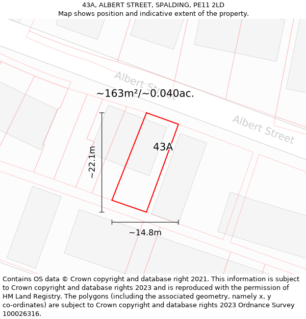 43A, ALBERT STREET, SPALDING, PE11 2LD: Plot and title map