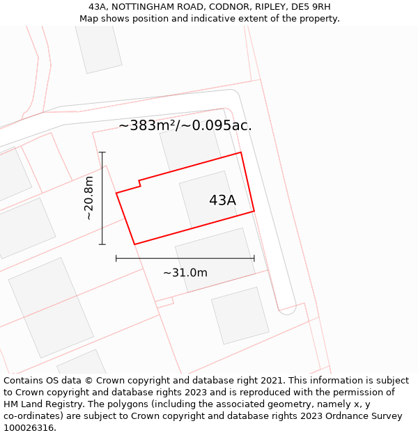 43A, NOTTINGHAM ROAD, CODNOR, RIPLEY, DE5 9RH: Plot and title map