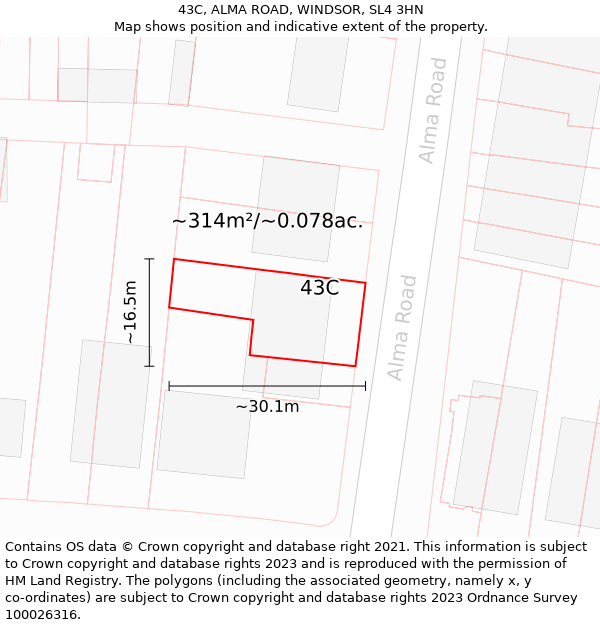 43C, ALMA ROAD, WINDSOR, SL4 3HN: Plot and title map