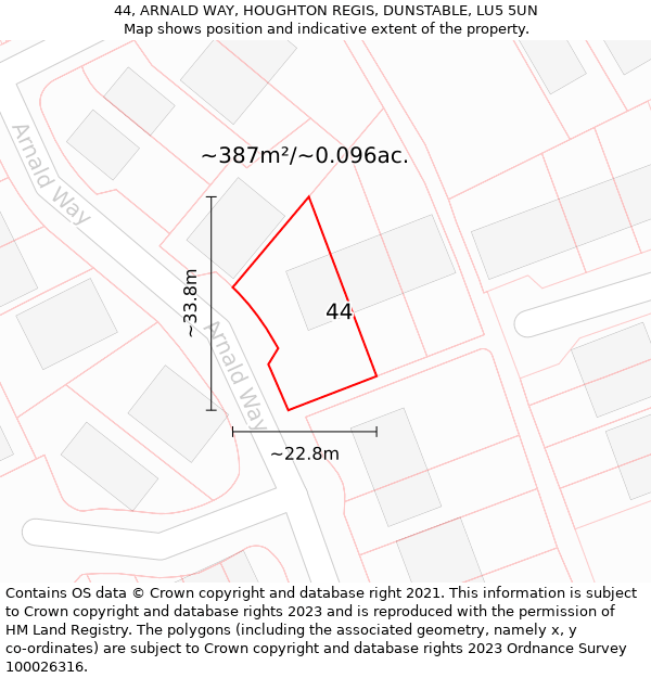 44, ARNALD WAY, HOUGHTON REGIS, DUNSTABLE, LU5 5UN: Plot and title map