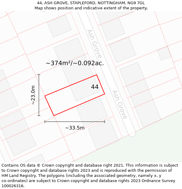 44, ASH GROVE, STAPLEFORD, NOTTINGHAM, NG9 7GL: Plot and title map