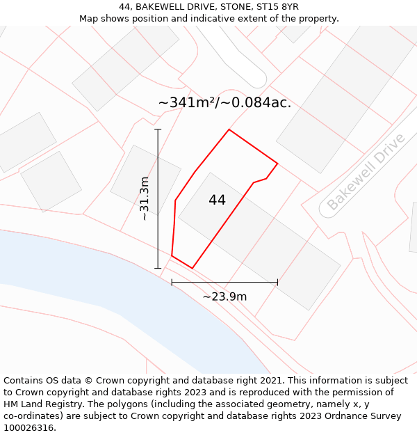 44, BAKEWELL DRIVE, STONE, ST15 8YR: Plot and title map