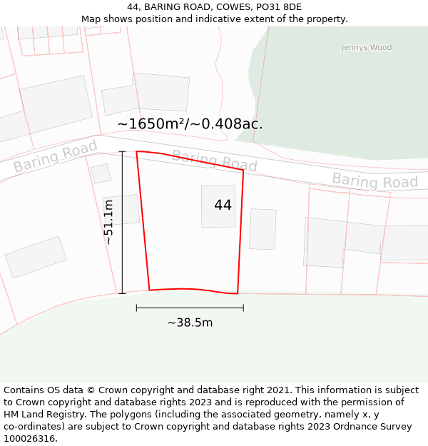 44, BARING ROAD, COWES, PO31 8DE: Plot and title map