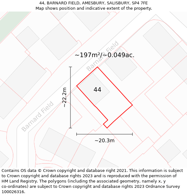 44, BARNARD FIELD, AMESBURY, SALISBURY, SP4 7FE: Plot and title map