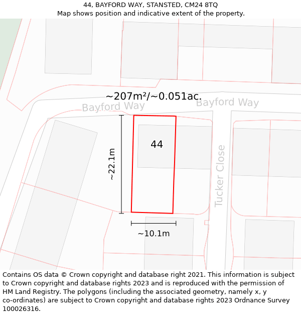 44, BAYFORD WAY, STANSTED, CM24 8TQ: Plot and title map