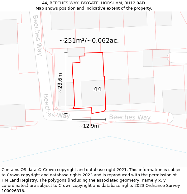 44, BEECHES WAY, FAYGATE, HORSHAM, RH12 0AD: Plot and title map