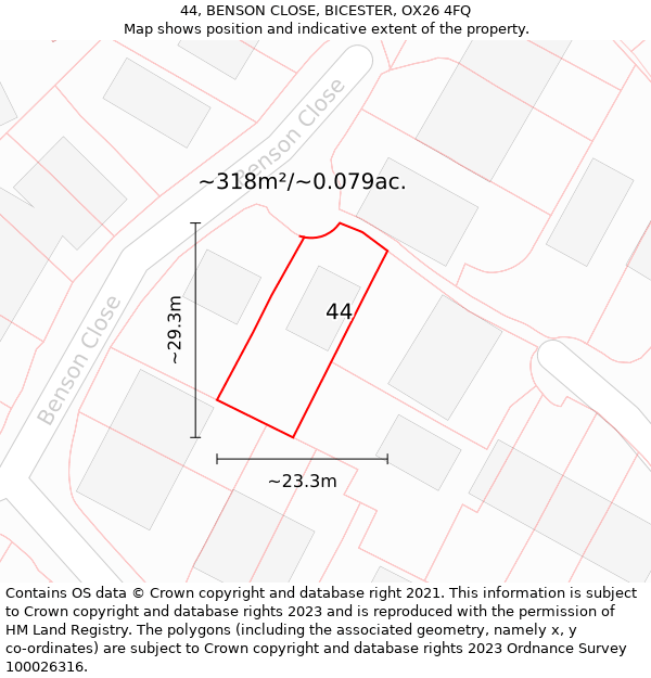 44, BENSON CLOSE, BICESTER, OX26 4FQ: Plot and title map