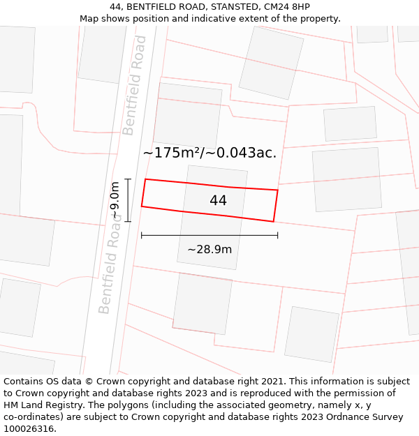 44, BENTFIELD ROAD, STANSTED, CM24 8HP: Plot and title map