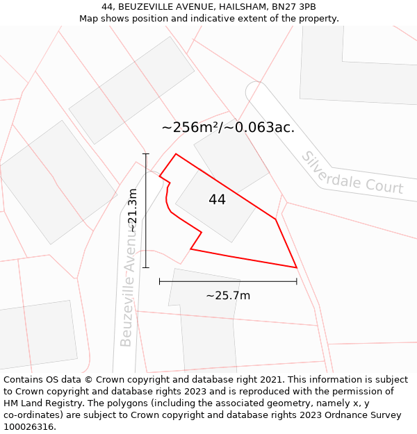 44, BEUZEVILLE AVENUE, HAILSHAM, BN27 3PB: Plot and title map