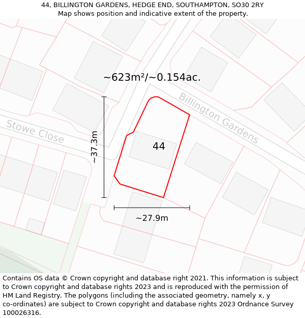 44, BILLINGTON GARDENS, HEDGE END, SOUTHAMPTON, SO30 2RY: Plot and title map