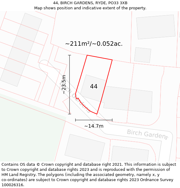 44, BIRCH GARDENS, RYDE, PO33 3XB: Plot and title map