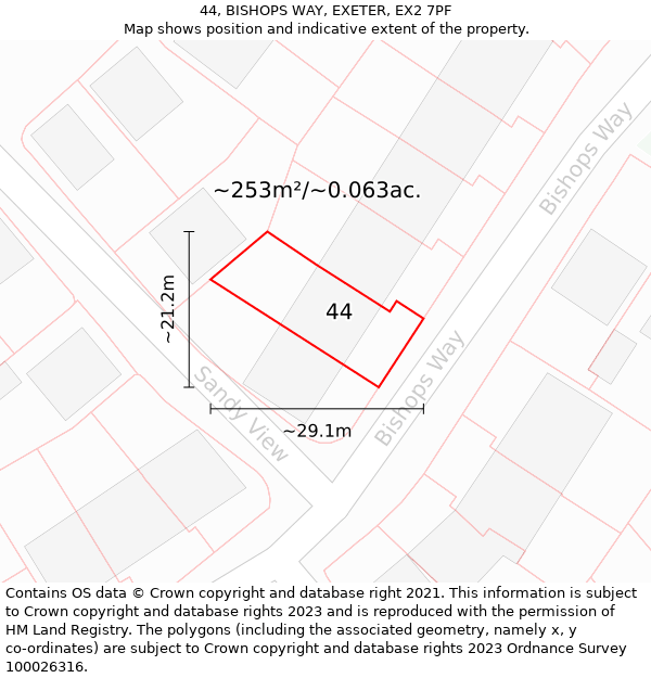 44, BISHOPS WAY, EXETER, EX2 7PF: Plot and title map