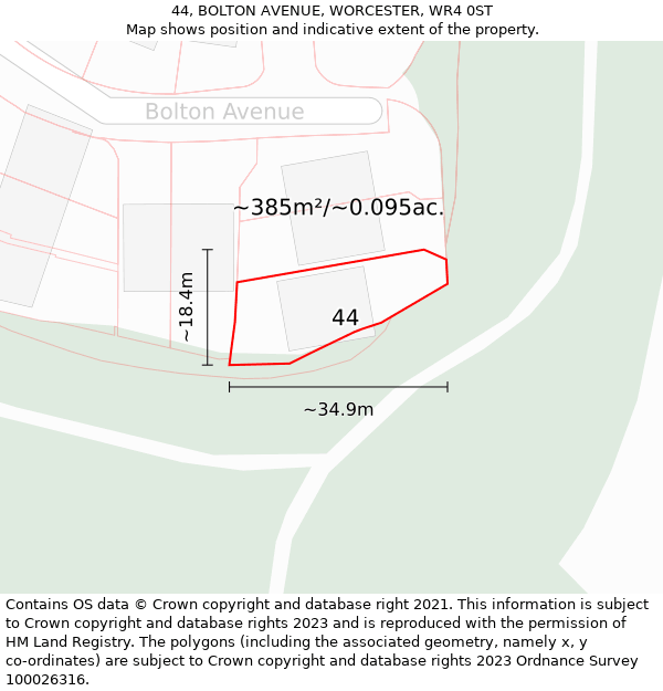 44, BOLTON AVENUE, WORCESTER, WR4 0ST: Plot and title map