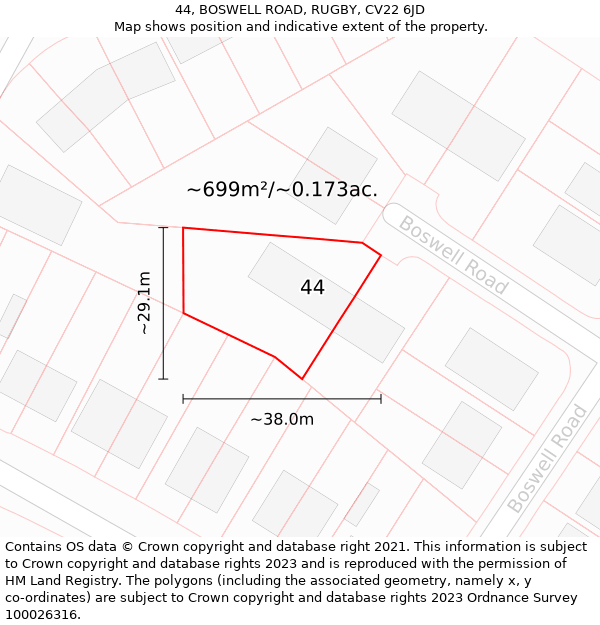 44, BOSWELL ROAD, RUGBY, CV22 6JD: Plot and title map