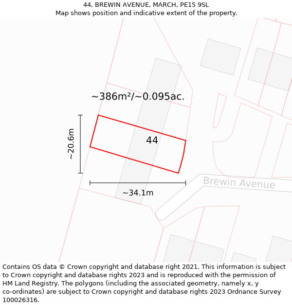 44, BREWIN AVENUE, MARCH, PE15 9SL: Plot and title map