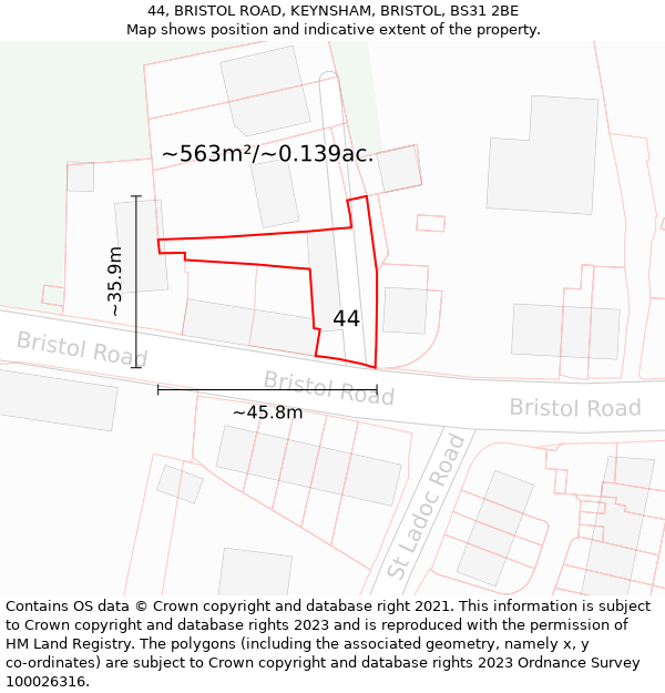 44, BRISTOL ROAD, KEYNSHAM, BRISTOL, BS31 2BE: Plot and title map