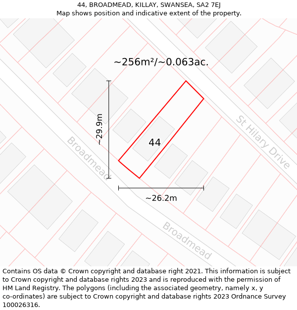 44, BROADMEAD, KILLAY, SWANSEA, SA2 7EJ: Plot and title map