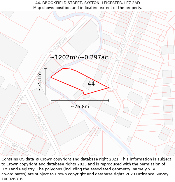 44, BROOKFIELD STREET, SYSTON, LEICESTER, LE7 2AD: Plot and title map