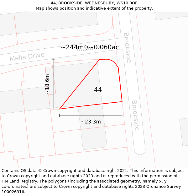 44, BROOKSIDE, WEDNESBURY, WS10 0QF: Plot and title map