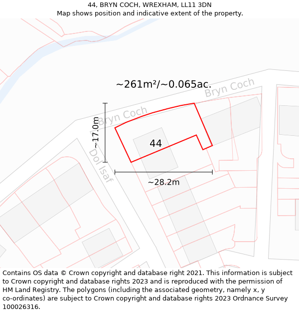 44, BRYN COCH, WREXHAM, LL11 3DN: Plot and title map