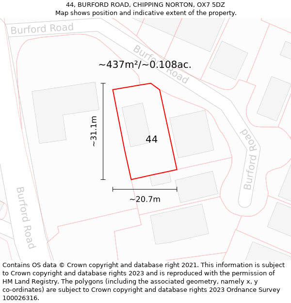 44, BURFORD ROAD, CHIPPING NORTON, OX7 5DZ: Plot and title map