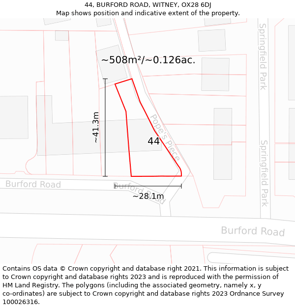 44, BURFORD ROAD, WITNEY, OX28 6DJ: Plot and title map