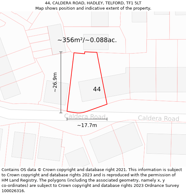 44, CALDERA ROAD, HADLEY, TELFORD, TF1 5LT: Plot and title map