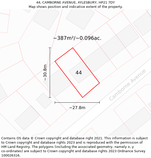 44, CAMBORNE AVENUE, AYLESBURY, HP21 7DY: Plot and title map