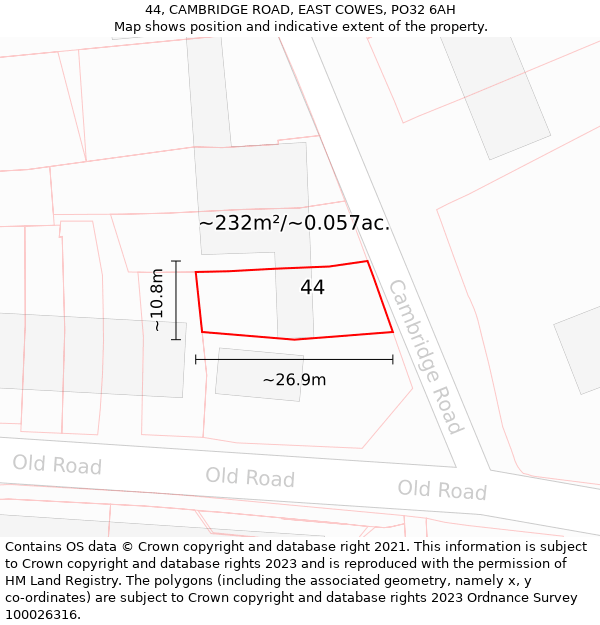 44, CAMBRIDGE ROAD, EAST COWES, PO32 6AH: Plot and title map