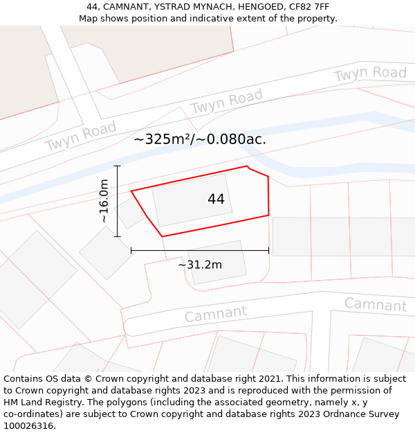 44, CAMNANT, YSTRAD MYNACH, HENGOED, CF82 7FF: Plot and title map