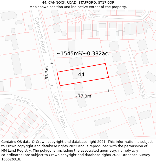 44, CANNOCK ROAD, STAFFORD, ST17 0QF: Plot and title map