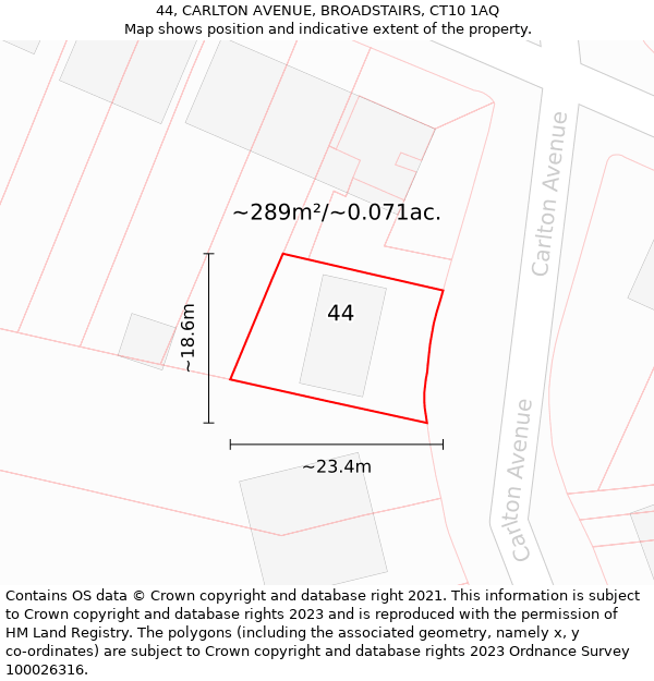 44, CARLTON AVENUE, BROADSTAIRS, CT10 1AQ: Plot and title map