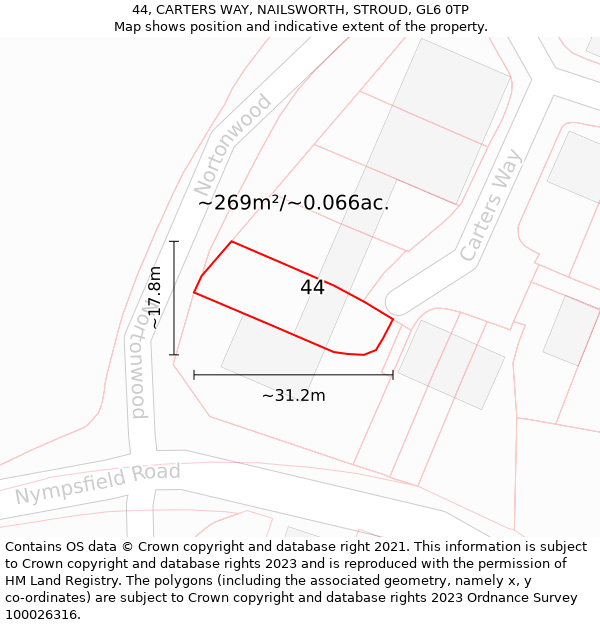 44, CARTERS WAY, NAILSWORTH, STROUD, GL6 0TP: Plot and title map