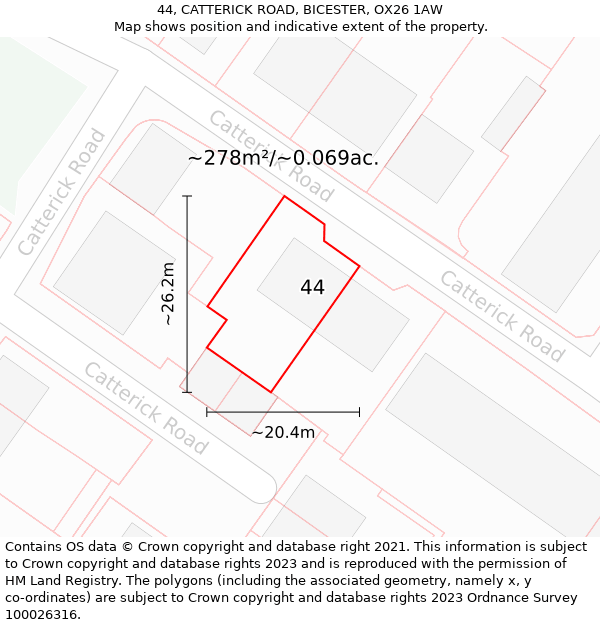 44, CATTERICK ROAD, BICESTER, OX26 1AW: Plot and title map