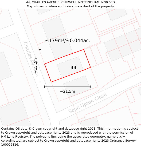 44, CHARLES AVENUE, CHILWELL, NOTTINGHAM, NG9 5ED: Plot and title map