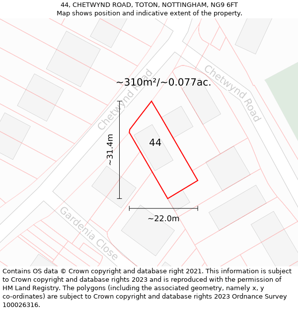 44, CHETWYND ROAD, TOTON, NOTTINGHAM, NG9 6FT: Plot and title map