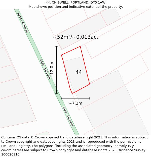 44, CHISWELL, PORTLAND, DT5 1AW: Plot and title map