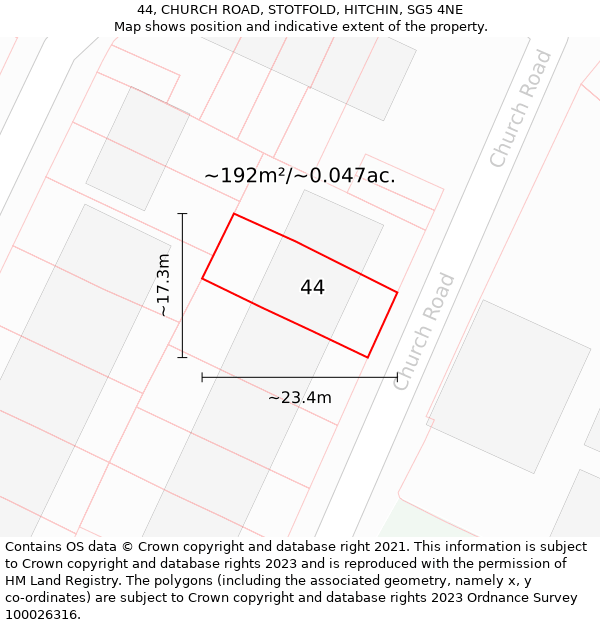 44, CHURCH ROAD, STOTFOLD, HITCHIN, SG5 4NE: Plot and title map